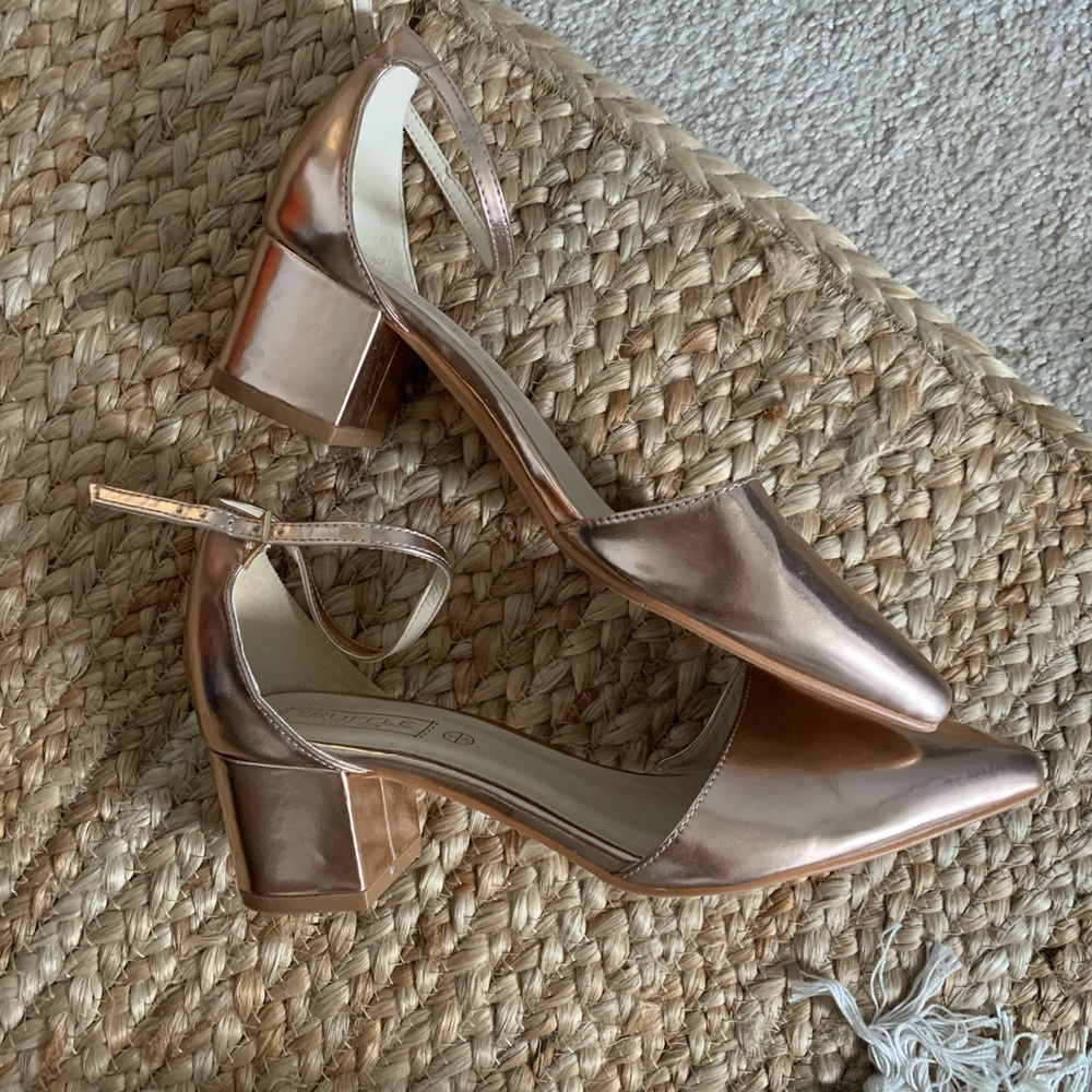 Rose Gold Metallic Heels w/ Ankle Straps